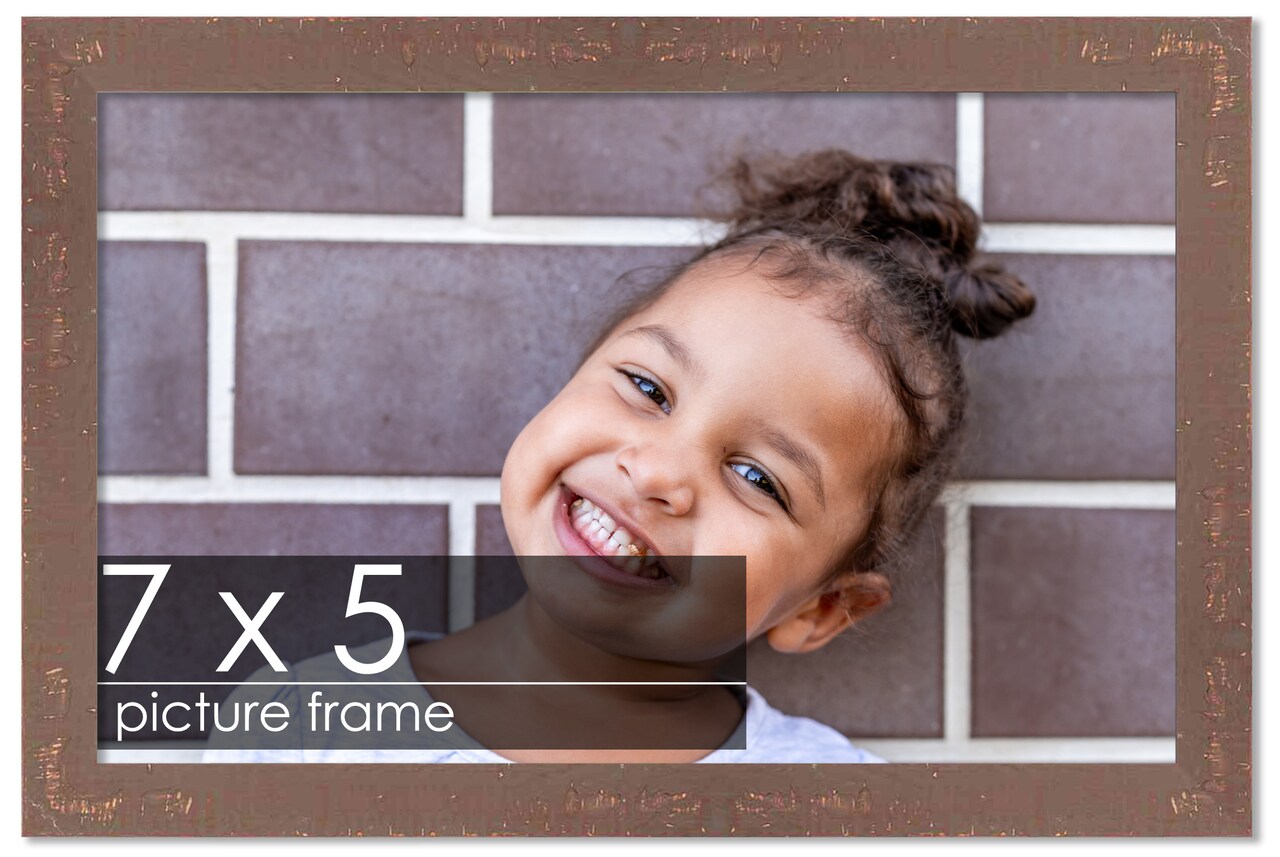 Photo Size Shabby Chic Brown Picture Frame - UV Acrylic, Foam Board Backing, Hanging Hardware